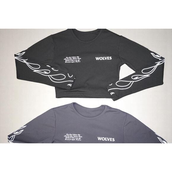 WOLVES Club Flame Sleeve Crop Top – Small – Black & Charcoal Gray – Limited - Picture 3 of 8